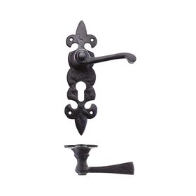 FLEUR De LYS 200x50mm BLACK ANTIQUE LEVER EURO FURNITURE